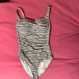 White and Blue Striped One-Piece Swimsuit